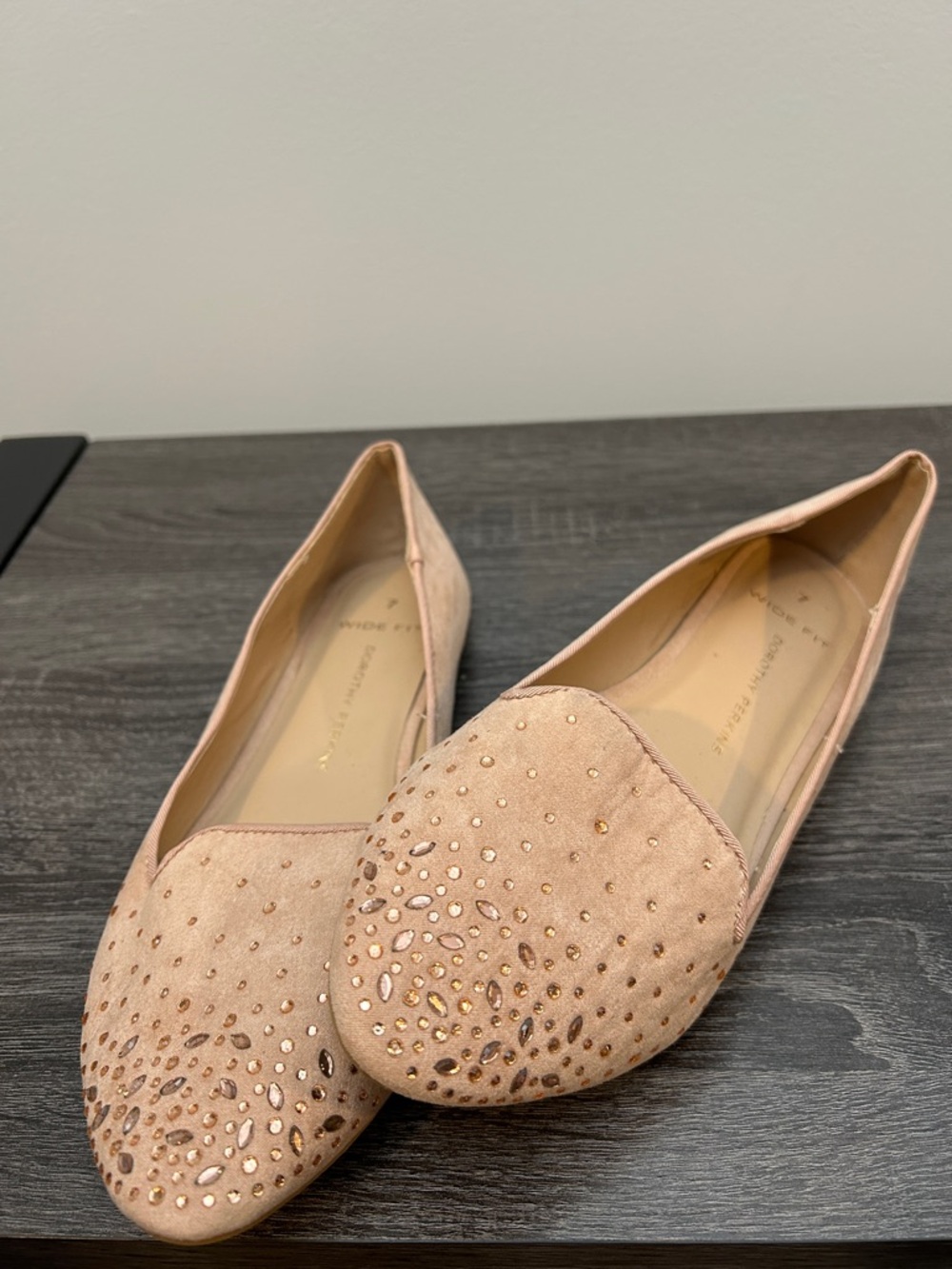 Dorothy Perkins Blush Pink Suede Crystal-Studded Flats-wide